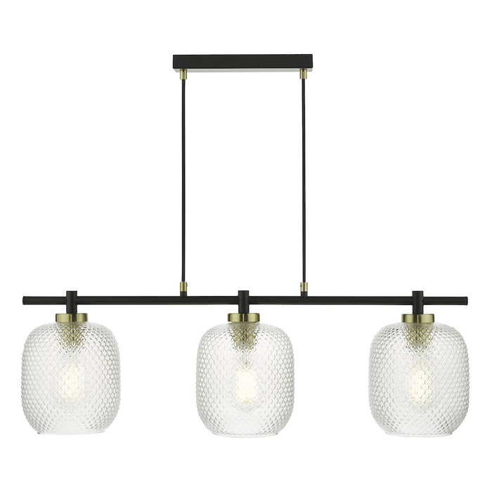 Tehya 3 Light Bar Pendant Matt Black Textured Glass<br>Matt Black