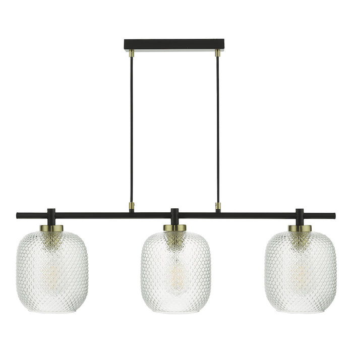 Tehya 3 Light Bar Pendant Matt Black Textured Glass<br>Matt Black