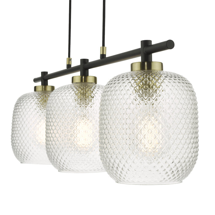 Tehya 3 Light Bar Pendant Matt Black Textured Glass<br>Matt Black