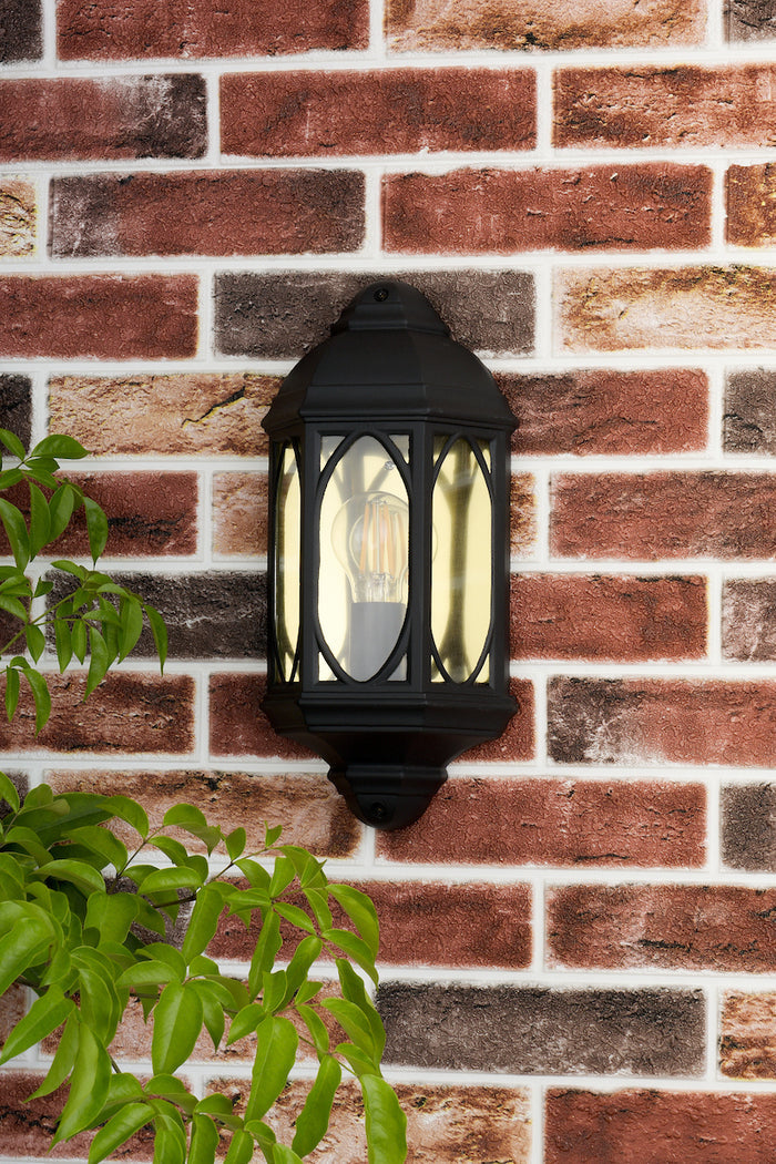 Tenby Outdoor Wall Light Black Glass IP43<br>Matt Black