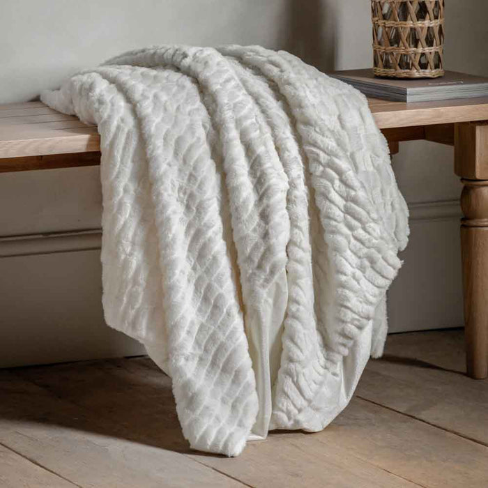 Textured Rabbit Faux Fur Throw Cream