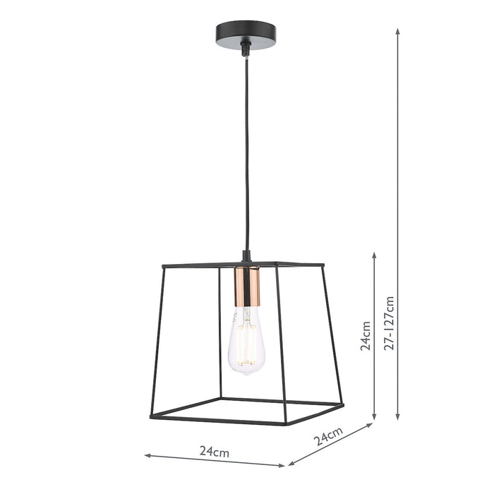 Tower 1 Light Single Pendant Matt Black CopperMatt Black