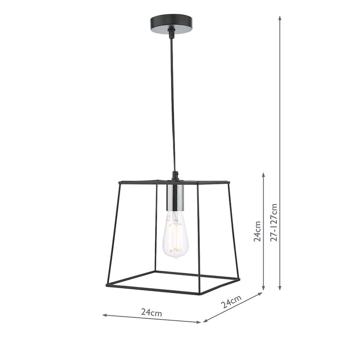 Tower 1 Light Single Pendant Matt Black Polished Chrome<br>Matt Black