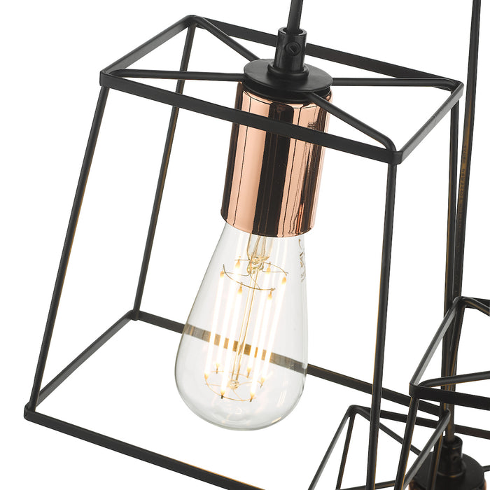 Tower 3 Light Cluster Pendant Black & Copper<br>Matt Black