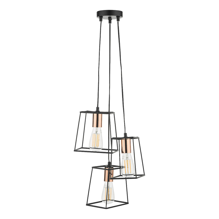 Tower 3 Light Cluster Pendant Black & Copper<br>Matt Black