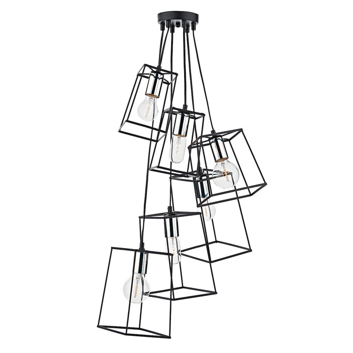Tower 6 Light Cluster Pendant Black &amp; Polished ChromeMatt Black
