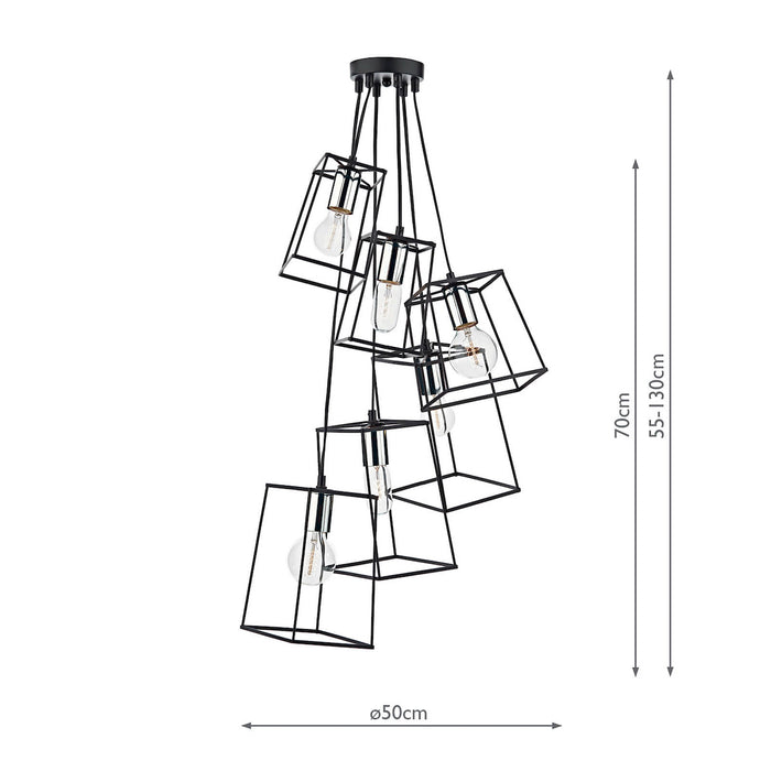 Tower 6 Light Cluster Pendant Black &amp; Polished ChromeMatt Black