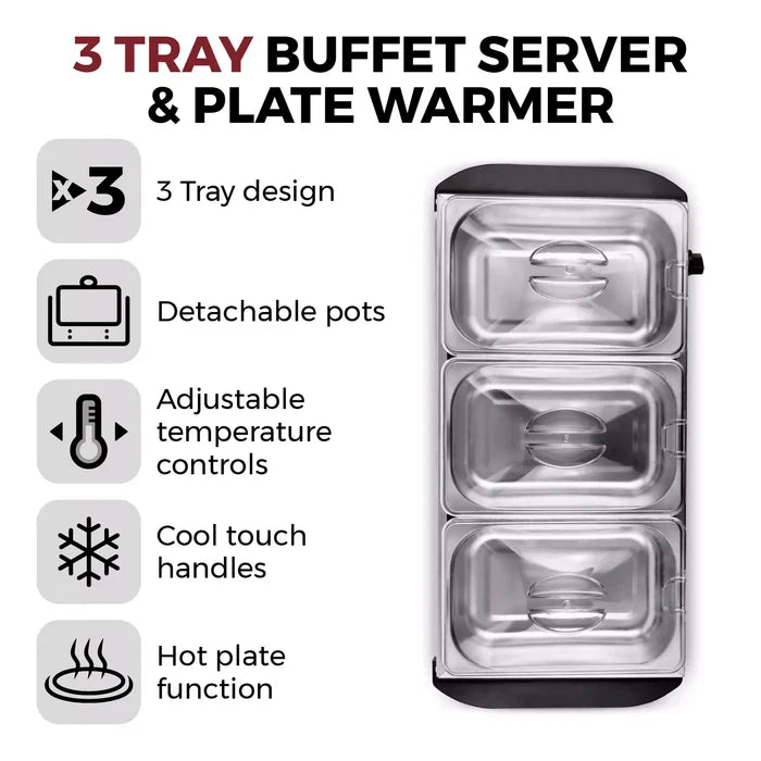 Tower T16150 Buffet Server with 3 x 1.5L Tray Capacity  200W Stainless Steel