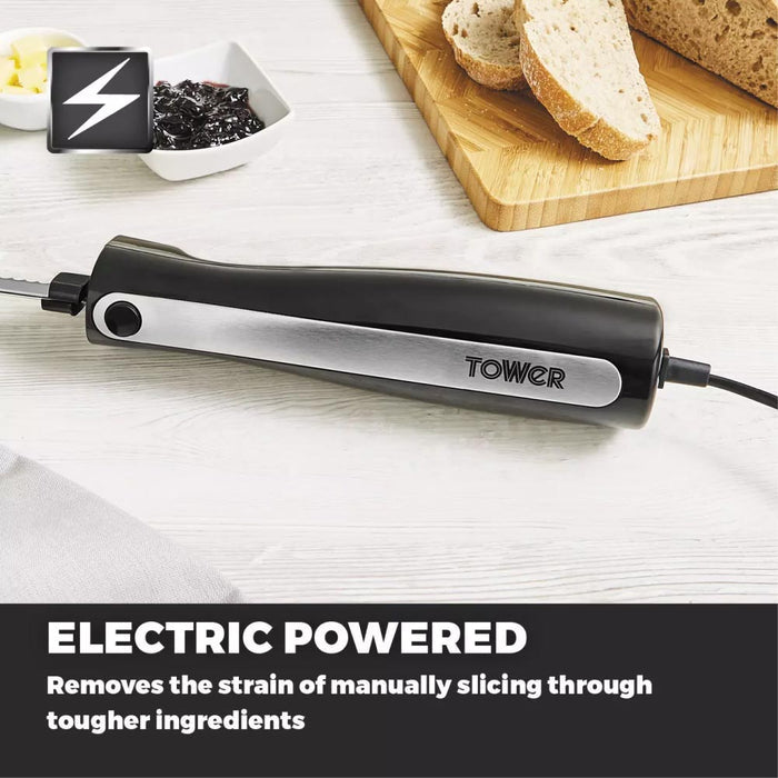 Tower T19028 Electric Knife with One Touch Operation & Storage Case - 120W, Black