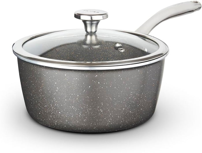 Tower T900216 Cerastone Pro 20cm Forged Saucepan with Tempered Glass Lid - Graphite