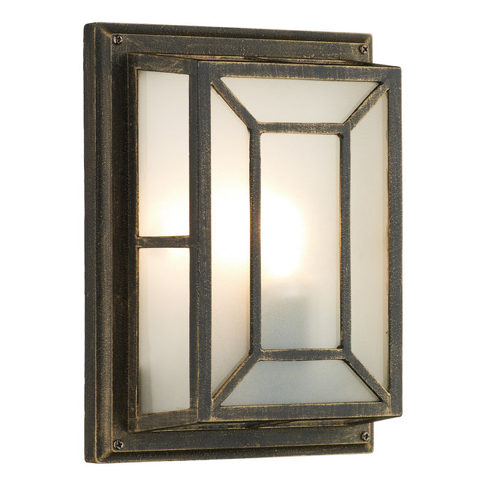 Trent Outdoor Wall Light Black/Gold Frosted Glass IP44<br>Matt Black Gold