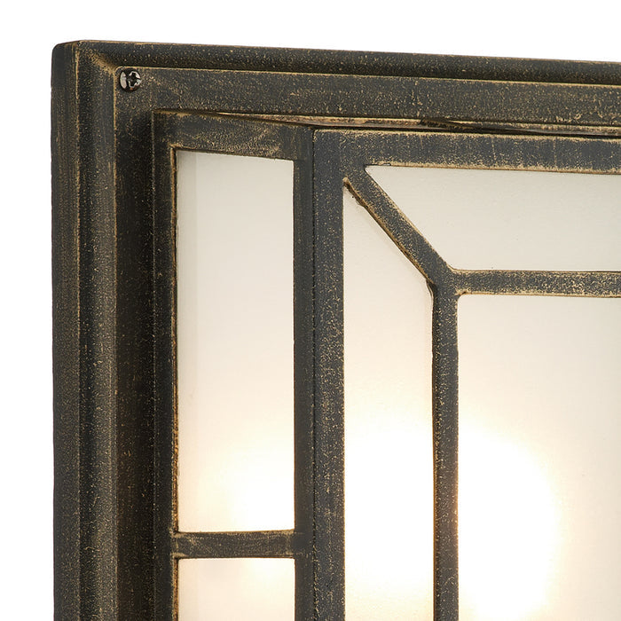 Trent Outdoor Wall Light Black/Gold Frosted Glass IP44<br>Matt Black Gold
