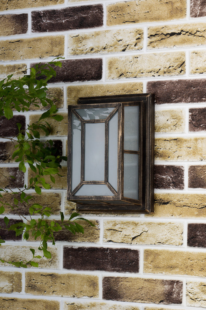 Trent Outdoor Wall Light Black/Gold Frosted Glass IP44<br>Matt Black Gold