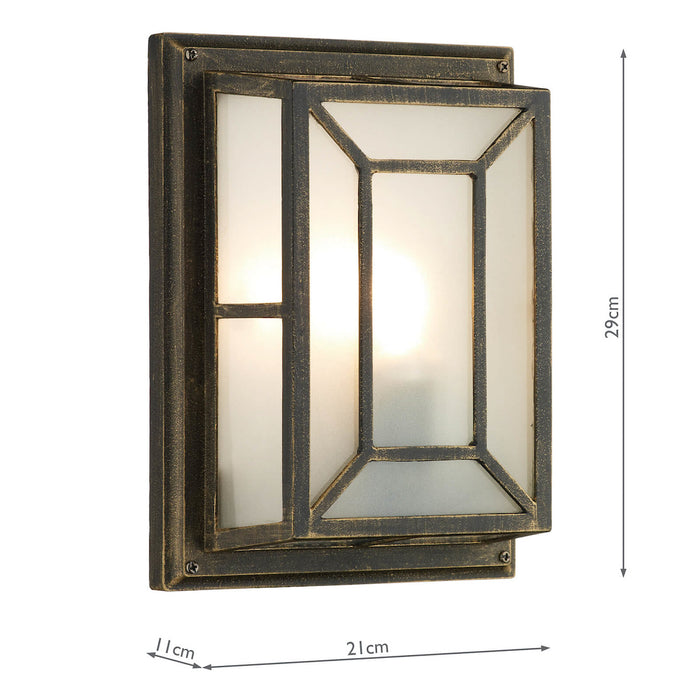 Trent Outdoor Wall Light Black/Gold Frosted Glass IP44<br>Matt Black Gold