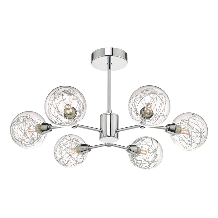 Tyka 6 Light Semi Flush Polished Chrome & Glass<br>Polished Chrome