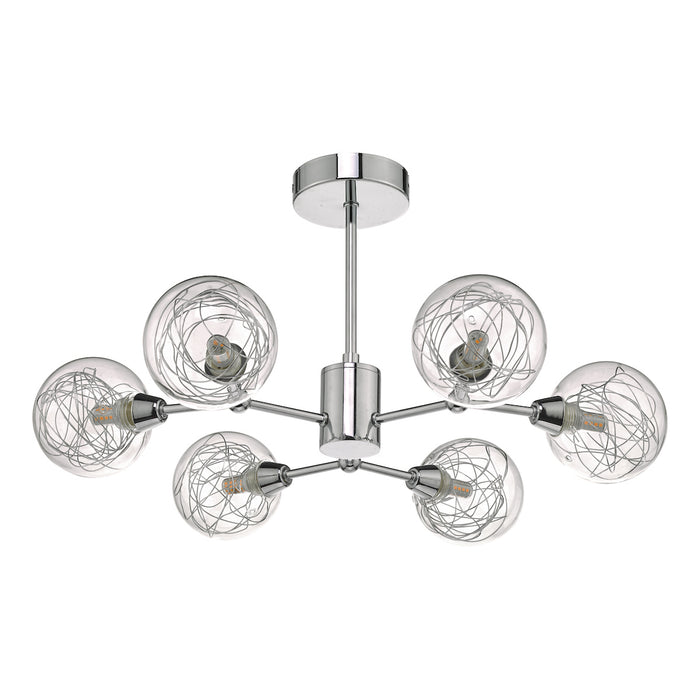 Tyka 6 Light Semi Flush Polished Chrome & Glass<br>Polished Chrome
