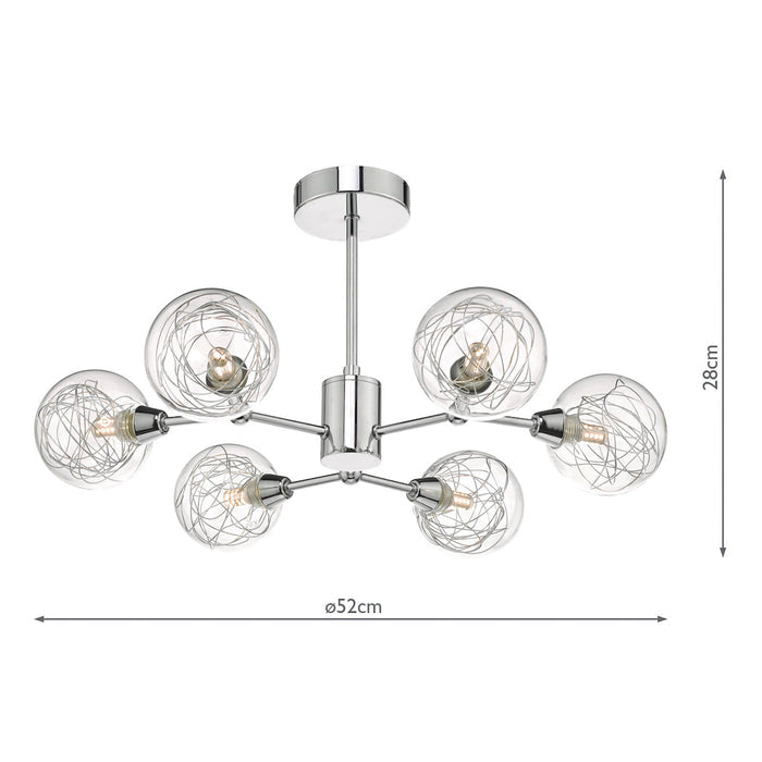 Tyka 6 Light Semi Flush Polished Chrome & Glass<br>Polished Chrome