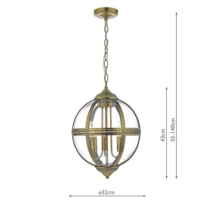 Vanessa 3 Light Pendant Antique Brass And Clear<br>Antique Brass