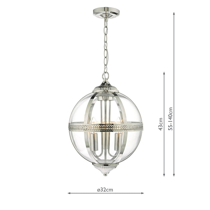 Vanessa 3 Light Pendant Polished Nickel & Glass<br>Polished Nickel