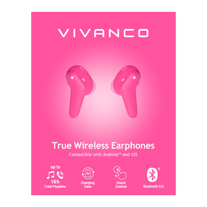 Vivanco Wireless Stereo Earbuds - Pink