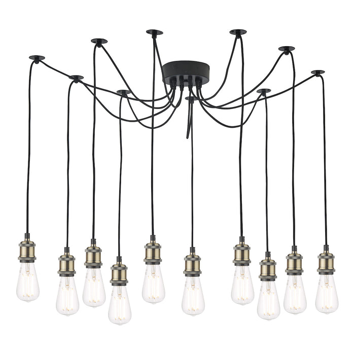 Waco 10 Light Pendant Antique Brass Matt Black<br>Antique Brass