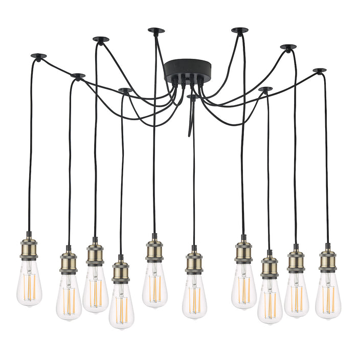 Waco 10 Light Pendant Antique Brass Matt Black<br>Antique Brass