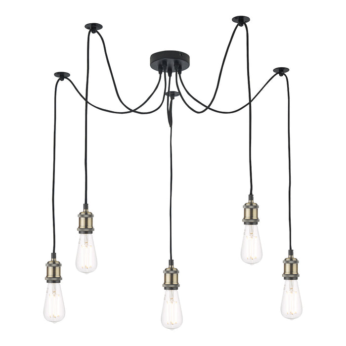 Waco 5 Light Pendant Antique Brass Matt Black<br>Antique Brass