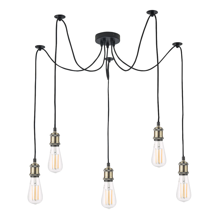 Waco 5 Light Pendant Antique Brass Matt Black<br>Antique Brass