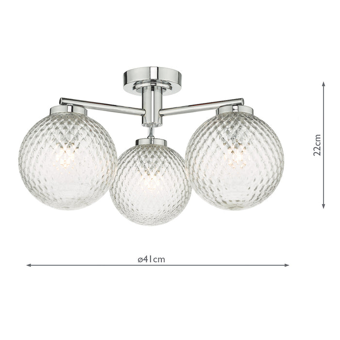 Wayne Bathroom 3 Light Semi Flush Polished Chrome Glass IP44<br>Polished Chrome