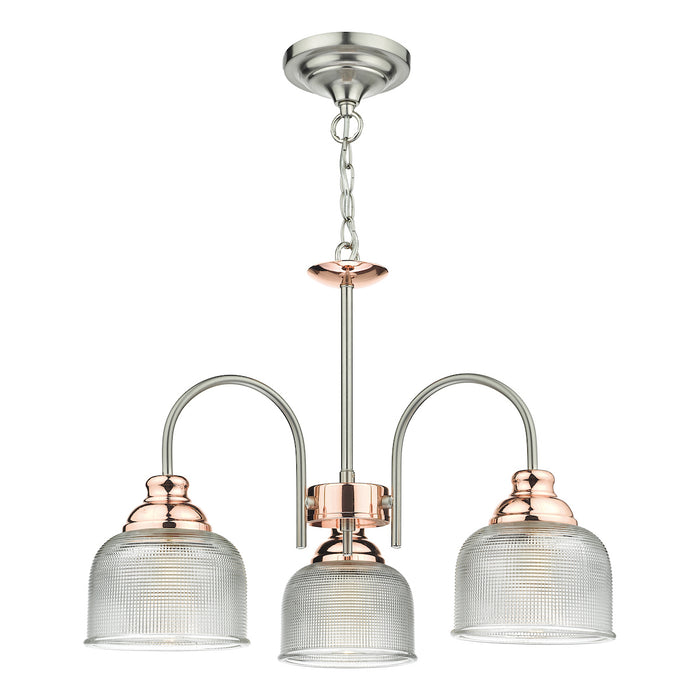 Wharfdale 3 Light Pendant Satin Chrome & Copper Textured Glass<br>Satin Chrome