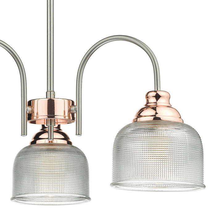 Wharfdale 3 Light Pendant Satin Chrome & Copper Textured Glass<br>Satin Chrome
