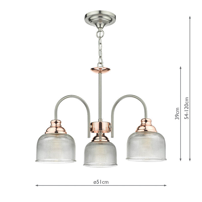Wharfdale 3 Light Pendant Satin Chrome & Copper Textured Glass<br>Satin Chrome
