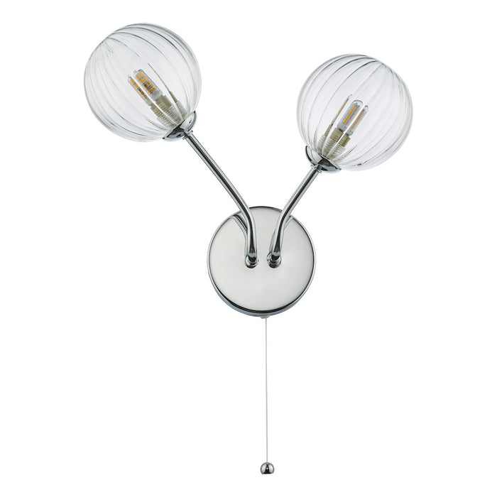 Yiska 2 Light Wall Light Polished Chrome Ribbed Glass<br>Polished Chrome