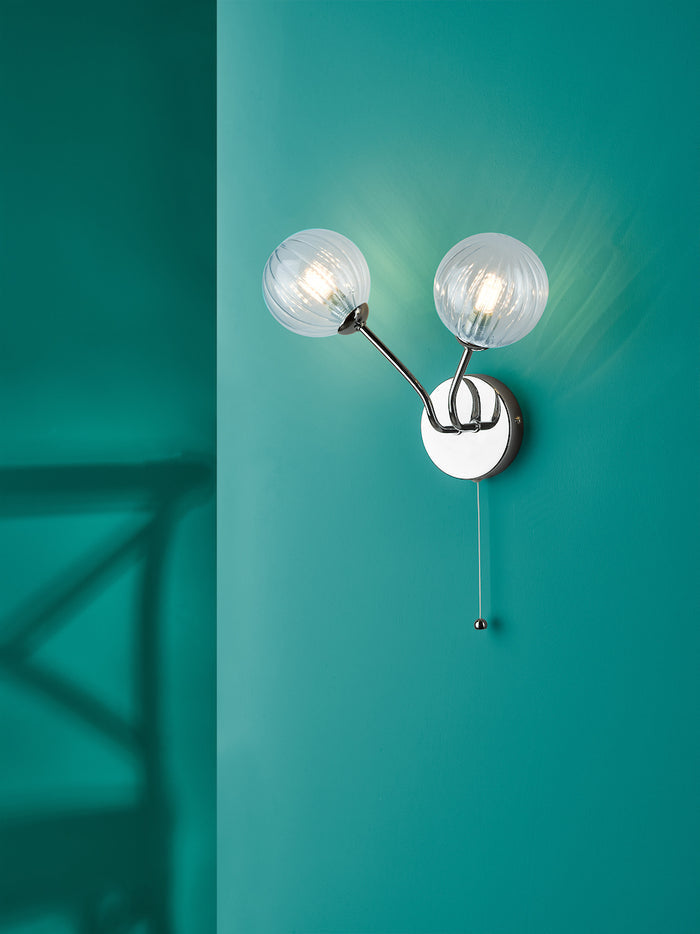 Yiska 2 Light Wall Light Polished Chrome Ribbed Glass<br>Polished Chrome