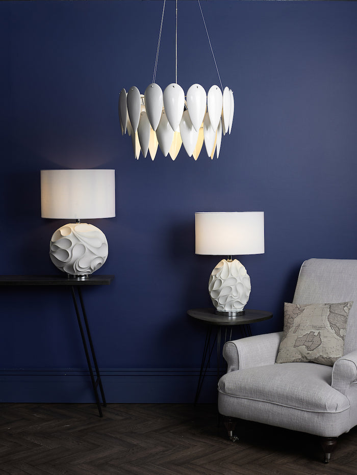Zachary Oval Table Lamp White With Shade <br>Matt White